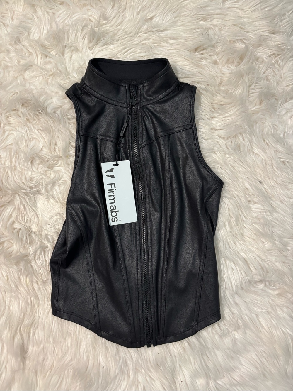 Firm abs new nwt biker Faux Leather Moto Vest - Black zip up goth cyber punk - Picture 2 of 7